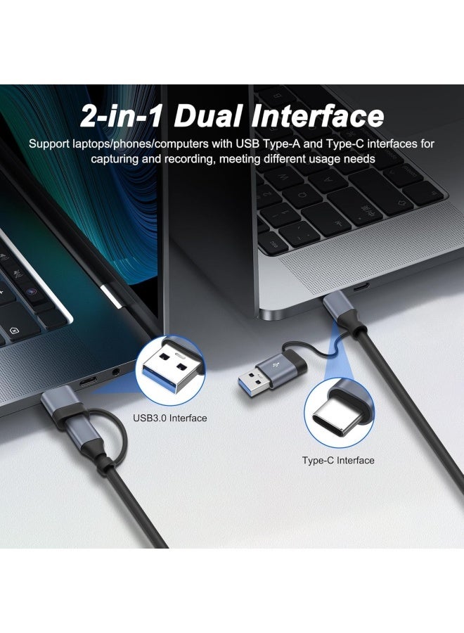 HDMI video capture card, supports 4K input, equipped with dual USB-A and Type-C interfaces, compatible with PS5/XBOX, suitable for live streaming, gaming, cameras, and laptops. - Image 3